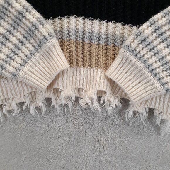 Rue 21 Sweater Women Sz M Black Brown Striped Distressed Hem V-Neck Oversized - Picture 8 of 10